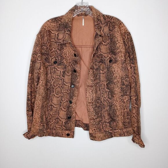 Free People Snake Trucker Jacket in Brown Size Small - Picture 1 of 8